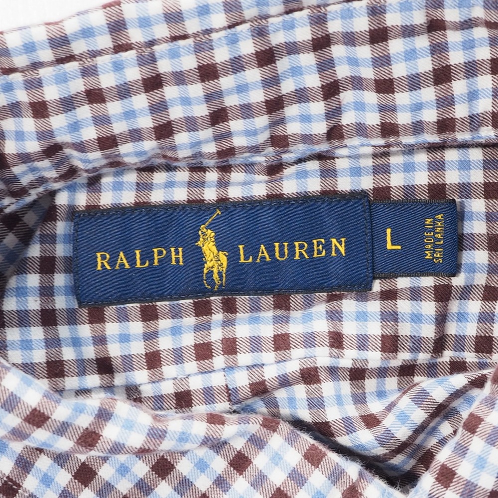 Ralph Lauren Shirt Mens Large Brown Blue White Check Long Sleeve Button Down - Picture 3 of 9